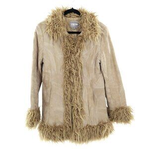 Rave Suede Penny Lane Coat Women's M Beige Patchwork Faux Fur Y2K Vintage Hippie